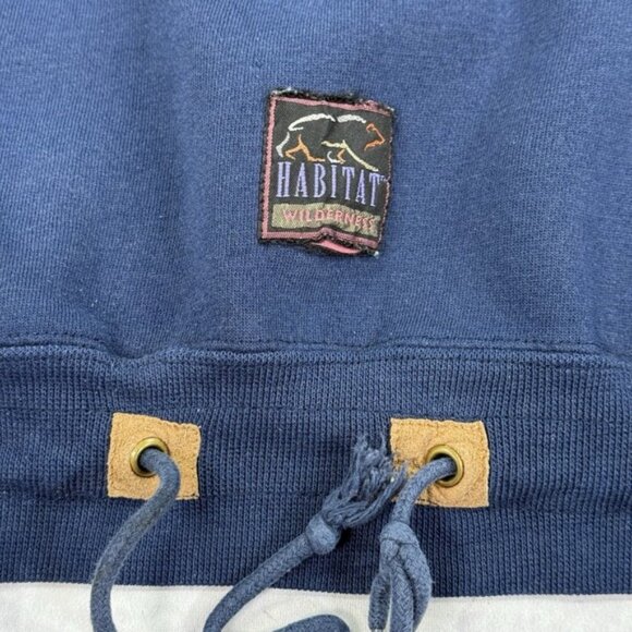 Vintage 90s Habitat Wilderness Hoodie M Embroidered Wolf Plaid Lined Hood Navy - Picture 12 of 16